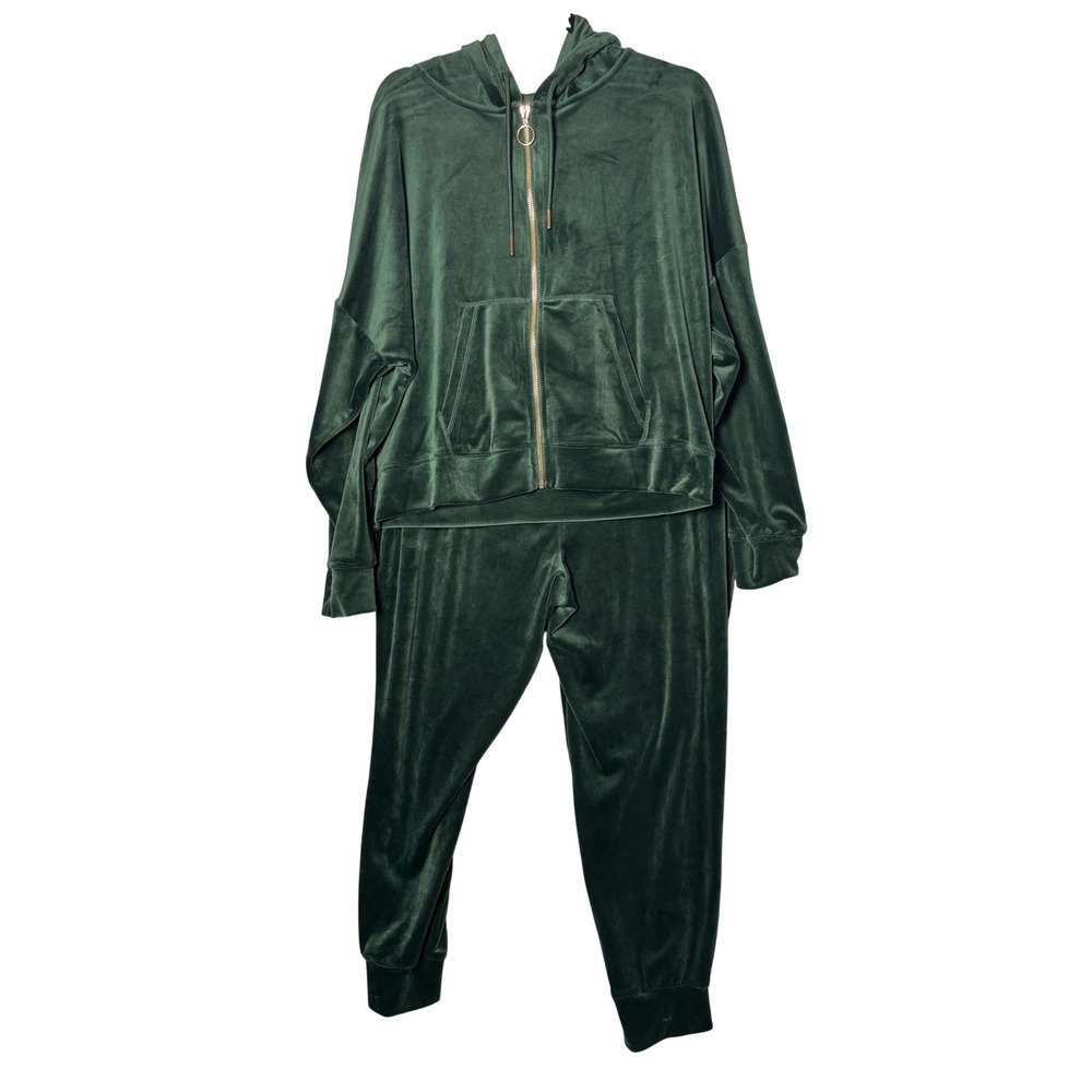 Truth by Republic Tracksuit XL Green Velour Hoodie Joggers Set Y2K Loungewear